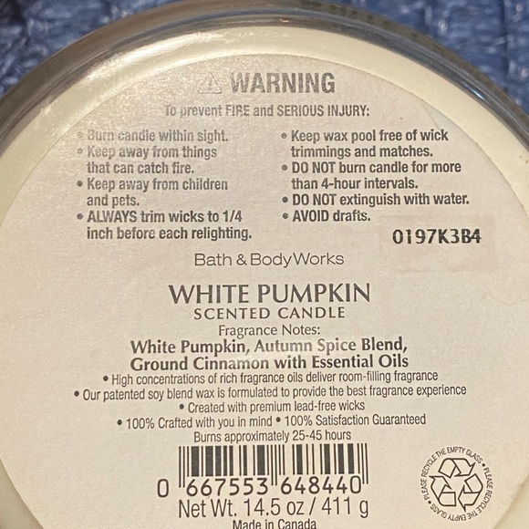 B&BW White Pumpkin 3 Wick Candle - Picture 6 of 6